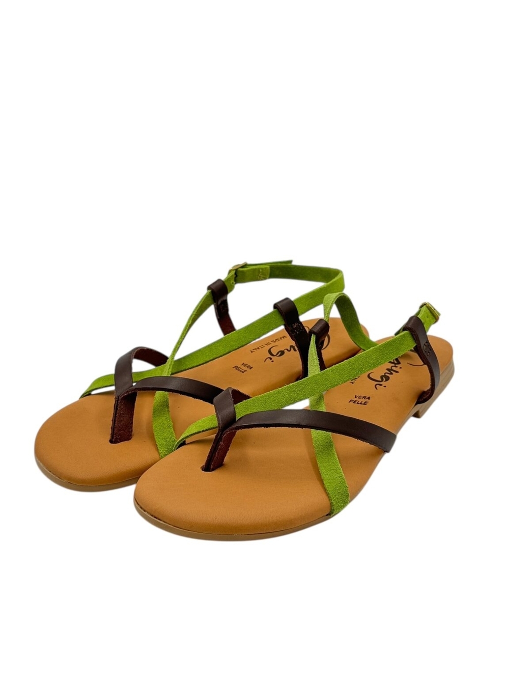 NWT Green and Brown Women's Leather Strappy Sandals